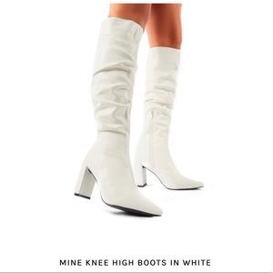 Public Desire White Knee High Slouch Boots